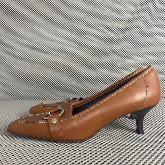 Coach Kitten Heels Womens 10 B Brown Leather Square Toe Made In Italy - Picture 3 of 14